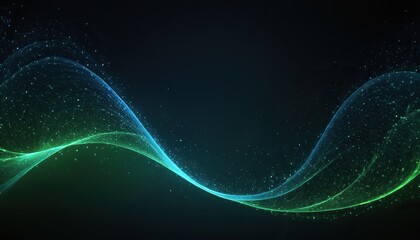 Digital blue and green particles wave and light abstract background with shining dots stars 156