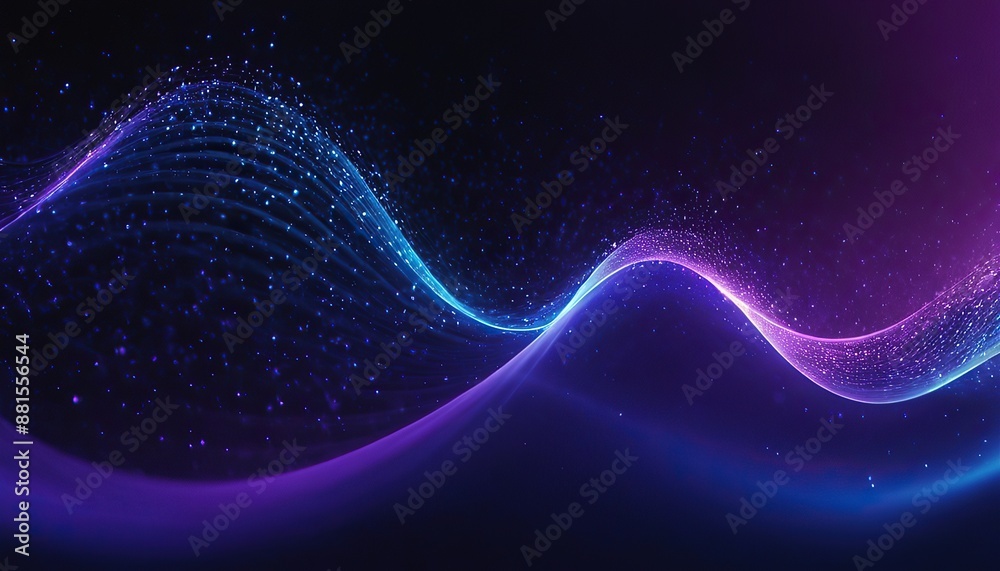 Canvas Prints digital blue and purple particles wave and light abstract background with shining dots stars.
