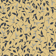 Trendy Seamless Pattern with Creative Abstract Leaves Texture. Floral Minimalist Hand Drawn Background Design. Vector Abstract Leaf Botanical Composition for Surface Design, Prints, Patterns.