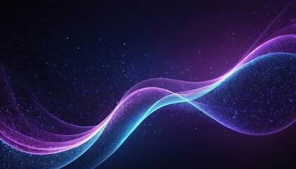 Digital blue and purple particles wave and light abstract background with shining dots stars.