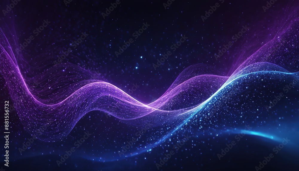 Canvas Prints digital blue and purple particles wave and light abstract background with shining dots stars.