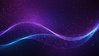 Digital blue and purple particles wave and light abstract background with shining dots stars.