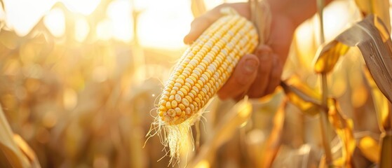 Farmer harvesting kernels from corn plants, Farming, Corn harvest