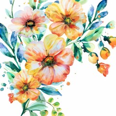 Obraz premium Thank you card, artistic watercolor flowers, flat design illustration