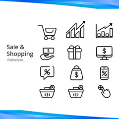 Set of icons for online shopping, ecommerce, shop, sales and sales charts