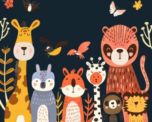 Naklejka premium Thank you card, cute and quirky animals, flat design illustration