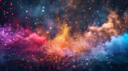 Naklejka premium a visually stunning scene with colorful powders splattered against a dark background, featuring a burst of multicolored glitter.