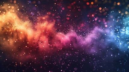 a visually stunning scene with colorful powders splattered against a dark background, featuring a burst of multicolored glitter.