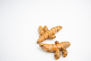 Turmeric is a typical Indonesian spice that is yellow in color. in Groups. typical Indonesian. isolated on white background.