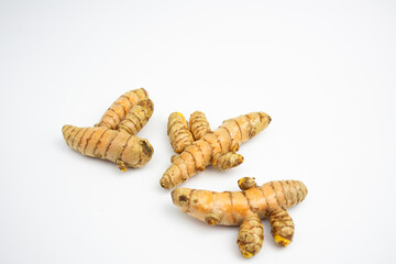 Turmeric is a typical Indonesian spice that is yellow in color. in Groups. typical Indonesian. isolated on white background.