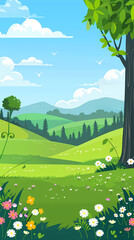 Naklejka premium landscape with field and blue sky