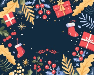 Thank you card, festive Christmas elements, flat design illustration