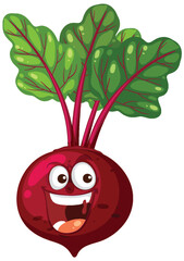 Smiling beetroot with green leaves illustration