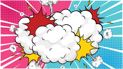 Colorful comic explosion with clouds and bursts