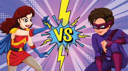 Two superheroes face off in a dynamic duel