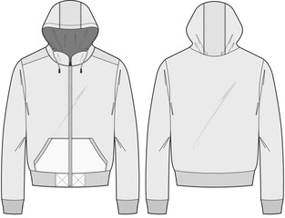 Hooded jacket technical CAD fashion illustration front and back views  © 212069668