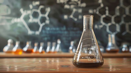 flask with chemistry formula background