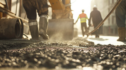 A Construction Workers Building residential, commercial, and infrastructure projects, often seen at construction sites with hard hats, safety vests, and tools