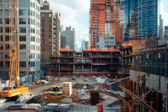 Construction Site Amidst Tall Buildings in a City