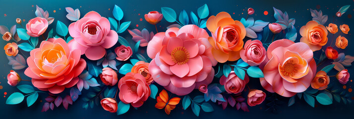 パネルの壁アート、壁の装飾、花のデザインの大理石の背景