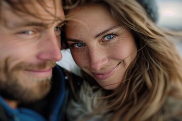 Closeup of a man whispering in a womans ear, both smiling, Love, Romantic