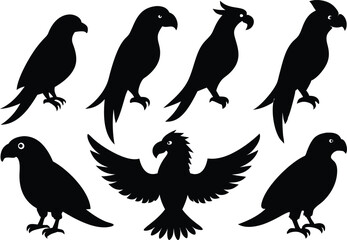 
parrot silhouettes, Parrot birds silhouette vector set

