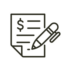 Signature document employee contract outline icon. Business paper agreement contract vector icon. Credit loan detail illustration image