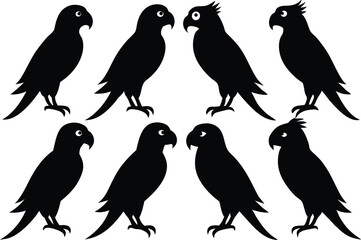 
parrot silhouettes, Parrot birds silhouette vector set

