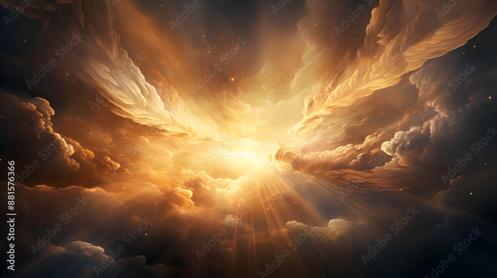 Wall mural Golden Light Through Clouds - Illustration