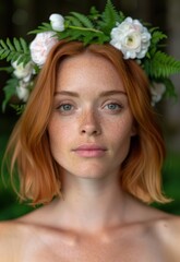 Naklejka premium Redheaded woman with floral crown