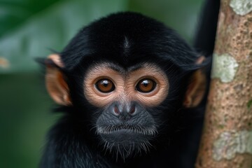 Obraz premium Closeup of a black monkey with large eyes and a furry face