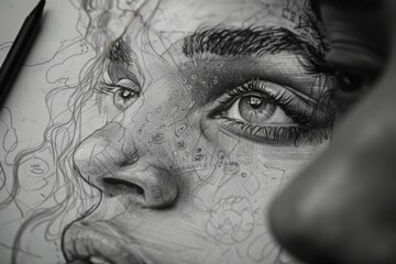 Fototapeta premium Close-up Pencil Sketch of a Woman's Eye