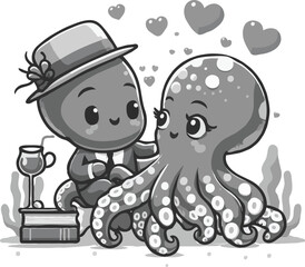 Cute octopus love stock illustrations