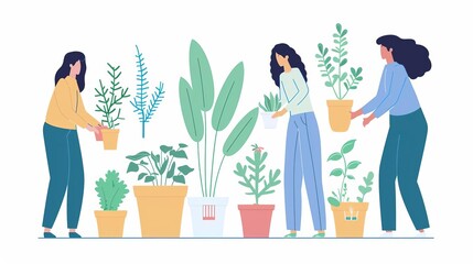 Ecofriendly community, residents gardening and composting, flat design illustration