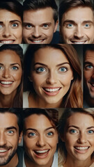 Portrait of Happy People Looking at Camera in One Footage. Many Optimistic Faces of Adult Men and Young Women in Serie Footage for International Collage. Inspiration of Beautiful Eyes and Eyeball Iris