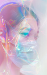 Abstract Portrait of Woman Wearing Face Mask with Iridescent Colors
