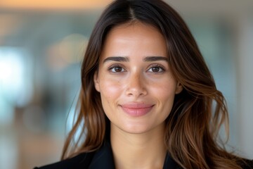 Obraz premium Confident young woman with dark hair smiling at camera