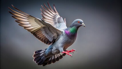 Obraz premium Wide shot of a Pigeon flying, studio portrait.