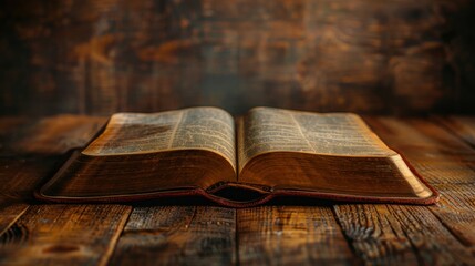 an old Bible on a table. directed light.