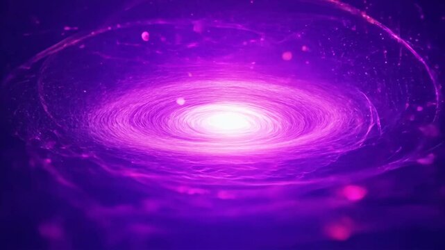Swirling cosmic vortex illuminates dark space. Brilliant blue energy spirals outward, surrounded by scattered particles and light trails. 