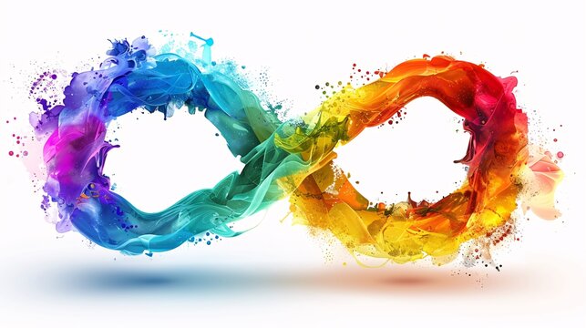a rainbow-infused infinity symbol, portraying the beauty and diversity of neurodiverse individuals and perspectives