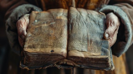 hands hold an open Bible, the sun's rays fall on the Bible.