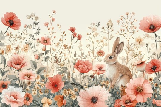 Adds a touch of whimsy and playfulness to a spring floral pattern with charming characters.