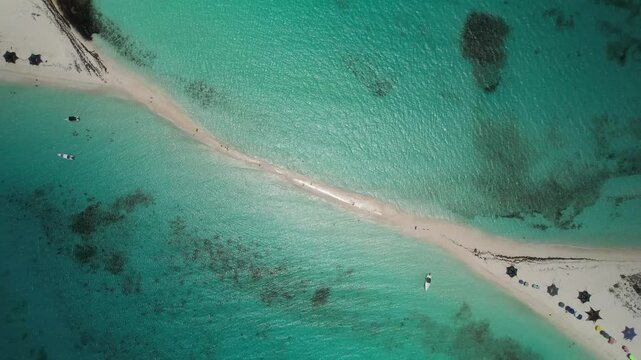 Sandy path surrounded by turquoise water at cayo de agua, los roques, aerial view