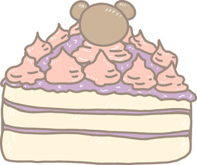 Cartoon chocolate mouse head cake decorated with layers of pink and purple cream