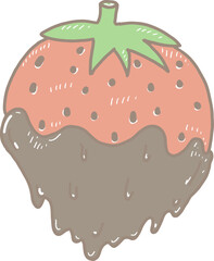 Cartoon red strawberry covered in chocolate fondue
