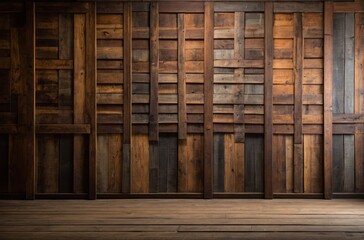 Rustic wooden wall and floor arranged in random pattern