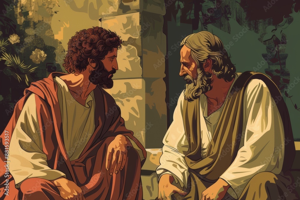 Wall mural jesus talking to nicodemus.