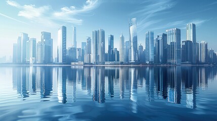 Fototapeta premium Modern City Skyline Reflected in Still Water
