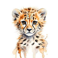 Obraz premium illustration watercolor baby cheetah white background 